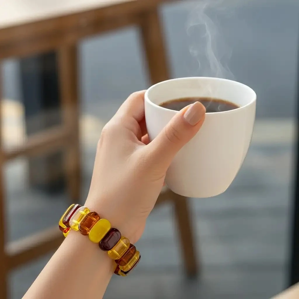 Yetişkin Ateş Kehribar Renk Karması Üst Düzey Unisex Yetişkin Kehribar Bileklik